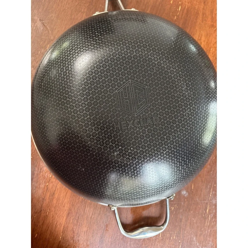 HexClad 12 Inch Hybrid Stainless Steel Wok with Tempered Glass Lid Stir Fry Pan